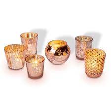 Best Of Show Vintage Mercury Glass Votive Tea Light Candle Holders Rose Gold Pink 6 Pack Assorted Designs In 2021 Mercury Glass Candle Holders Mercury Glass Candles Gold Candles