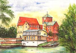 watercolors akwarele: DARŁOWO Zamek akwarela