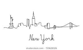 Worn like a pair of fine gold cufflinks, this is a tattoo for the unwavering soul who sees the stars even from the gutter. One Line Style New York City Skyline Simple Modern Minimalistic Style Vector New York Tattoo New York Drawing Line Art Drawings