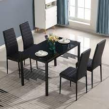 The alsiha dining set brings a modern twist to classic hollywood glamor with glimmering glass and stainless steel. Buy 5 Piece Dining Table Sets Glass Metal 4 Pu Leather Chairs Kitchen Room Furniture Online In Taiwan 164251927836