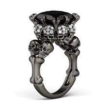 Goth Engagement Ring Sterling Silver Skull Rings Skull Engagement Ring Black Skull Ring