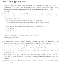 Important Questions For Class 10 Science Chapter 5 Periodic Classification Of Elements