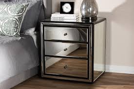 Baxton Studio Avatar Art Deco Style 3 Drawer Mirrored Nightstand Set Modish Store
