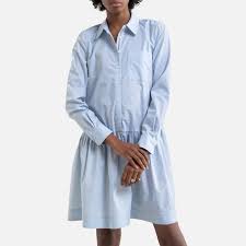 Robe rose manche courte large mi longue fluide avec ceinture. Robe Courte Manches Longues Tommy Hilfiger Bleu Ciel La Redoute