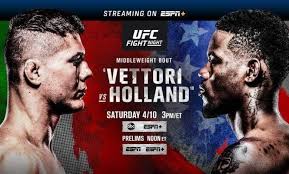 Tony ferguson and justin gaethje are expected to step into the octagon around midnight et to close out the night in style in a matchup that will determine the interim lightweight title. Ufc Fight Night Vettori Vs Holland Airs On Abc Espn Saturday Night Laughingplace Com