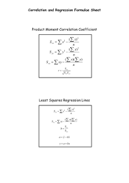 Correlation And Regression Formulae Sheet Regression Formula Sheet
