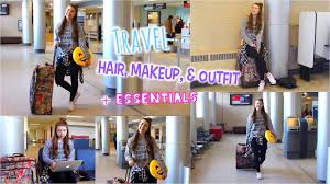 airplane travel makeup hair outfit