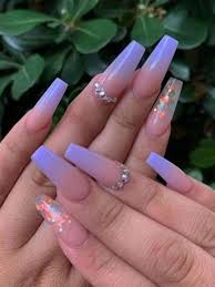 Cute Coffin Purple Ombre Nails 2019 With An Accent Glitter Nail