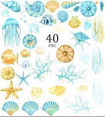 Watercolor Ocean Creatures Individual Png Clipart Blue And Etsy In 2021 Watercolor Ocean Watercolor Sea Sea Clipart