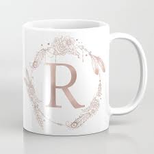 Letter R Rose Gold Pink Initial Monogram Coffee Mug By Nature Magick 11 Oz In 2021 Monogram Coffee Mug Mugs Rose Gold Pink