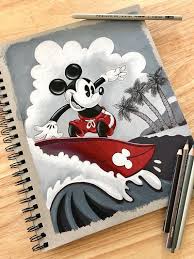 Surfing Mickey Mouse Disney Art Disney Art Disney Sketches Prismacolor Art