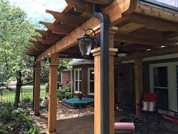 Cedar V Joint Pergola We Developed A Gutter System To Help This Pergola Deflect Rain And Provide Full Shade Cove Pergola Backyard Remodel Deck Designs Backyard