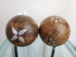 Pair Decorative Wood Balls Spheres Metal Embellishment In 2020 Wood Decor Wood Home Decor Wood Design