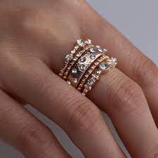 Soko asili set of 3 stacking rings. Rose Gold Stackable Ring Set Metal Geometric Rhinestone Inlay Ring Sale Banggood Com