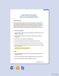 Free Functional Business Analyst Job Description Template Word Google Docs Apple Mac Pages In 2020 Job Description Template Job Ads Job Description