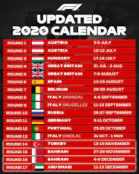 Which races are cancelled or postponed or confirmed? F1 Your Updated 2020 Calendar Including A Return To Turkey On 13 15 November Facebook