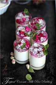 No Bake Dessert Tropical Coconut Milk Rice Pudding With Dragon Fruit Rambutans Desserts Coconut Milk Rice Pudding Dragonfruit Recipes