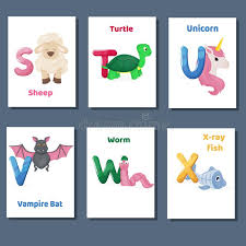 Introduce young children to the english alphabet with these cute animals that start with the letter x. Alphabet Printable Flashcards Vector Collection With Letter S T U V W X Zoo Animals For English Language Education Stock Vector Illustration Of Children Learning 120361492