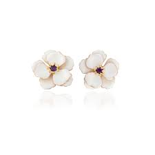 An iris is a symbol of both dedication and trust. White Viola Flower Earrings Milou Jewelry Wolf Badger