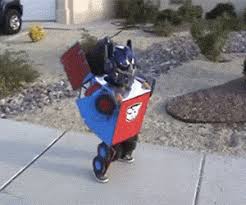 Every year i make my kids' halloween costumes out of cardboard. Transforming Optimus Prime Car Costume