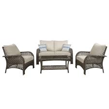 Living Accents Willow 4 Pc Gray Wicker Deep Seating Patio Set Beige Ace Hardware Deep Seating Love Seat Deep Seat Cushions