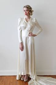 Vintage 1930s Long Sleeved Satin Empire Waist Wedding Dress With Ruffled Neckline Wedding Dresses Vintage New Wedding Dresses 70s Wedding Dress