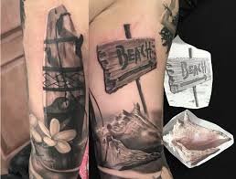 Hawaii And Beach Theme Black And Grey Tattoo Sleeve Part In Progress By Csaba Tattoo Anansi Black And Grey Tattoos Black And Grey Tattoos Sleeve Sleeve Tattoos
