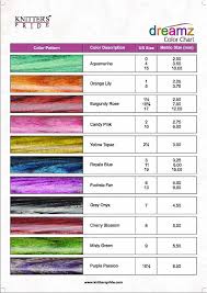 Dreamz Color Chart Crochet Hooks Knitting Needles