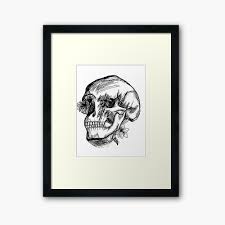Aesthetic Black And White Skull With Flowers Framed Art Print By Cimmxerian Redbubble