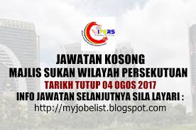 Permohonan jawatan kosong majlis sukan wilayah persekutuan (wipers). Jawatan Kosong Di Majlis Sukan Wilayah Persekutuan Wipers 04 Ogos 2017 Jawatan Kosong Kerajaan Terkini Di Majlis Sukan Wilayah Perseku Person Personal Care