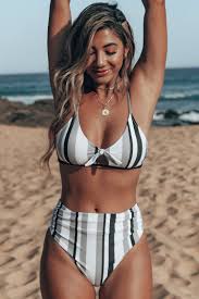 Black And White Striped Bathing Suit Women S Basic Gray Bandeau Cheeky High Waist Bikini Swimwear Striped Geometric In 2020 Cute Swimsuits Cute Bathing Suits Swimsuits
