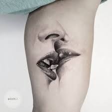 Black And White Kiss Tattoo Tattoo By Goldy Z Goldyz Valentinesdaytattoos Valentinestattoos Valentinesday Valentines Love Lips Kiss Realism Tattoo Fine Line Tattoos Line Tattoos