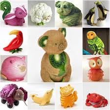 Whale is made with trapezium, dog is square and rectangles. Creative Animals Made Of Fruits And Vegetables