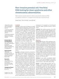 Pdf Non Invasive Prenatal Cell Free Fetal Dna Testing For Down Syndrome And Other Chromosomal Abnormalities