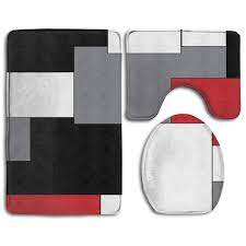 Add color and comfort to your bathroom, while protecting the floor and keeping it free from moisture, with decorative bath rugs. Pudmad White Grey Black And Red Irregular Geometric 3 Piece Bathroom Rugs Set Bath Rug Contour Mat And Toilet Lid Cover Walmart Com Walmart Com