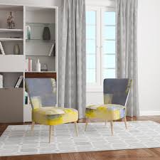 Accent chairs , arm chairs, and desk chairs; Designart Grey And Yellow Blur Abstract Upholstered Mid Century Accent Chair Overstock 30360808