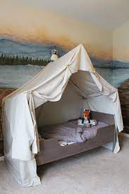 build an indoor camping tent bed canopy for kids the ragged wren on remodelaholic bed tent woodland bedroom camping bedroom
