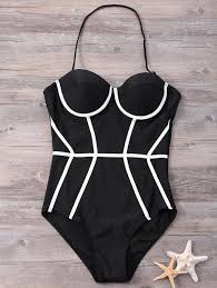 Black And White Swimsuits Women S Color Block One Piece Halter Swimwear Click Clothing Shoes Jewelry Women Men Black Women Fashion One Piece Classy Swimsuit