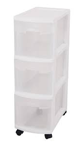 Amazoncom - Sterilite 27308003 3-drawer Narrow Cart With See-through Drawers And Black Casters White - Plastic Storage Drawers White Storage Plastic Storage