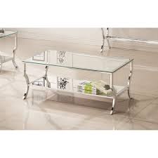 A coffee table is one of the most functional pieces of furniture in a home, but that doesn't mean that it shouldn't see 12 of our favorite glass coffee tables that are sure to enhance your living room. Contemporary Chrome Glass Top And Mirror Shelf Coffee Table 47 25 X 23 50 X 19 25 On Sale Overstock 21339063