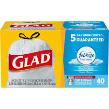 Glad tall kitchen drawstring trash bags are designed with force flex technology to give extra flex as it expands around sharp edges and heavy loads, so you can pack it in without ripping. Glad Forceflex Tall Kitchen Drawstring Trash Bags Fresh Clean 13 Gal 24 Width X 27 38 Length X 1 05 Mil 27 Micron Thickness White 40 Box Kitchen Latsons Com