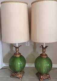 Pair Vintage Green Crackle Glass Globe Table Lamps Gold Gilt Metal Lowest Price Gold Table Lamp Lamp Table Lamp