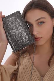 womenacs Glamorous Evening Dress with Platinum Color Stone, Women's Bag,  Handbag and Long Strap (Chain Strap)- Trendyol