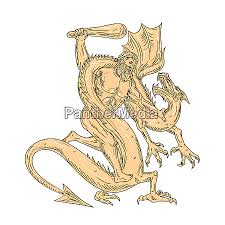 Harry potter coloring book michaels elegant m hard dragon drawings. Hercules Fighting Dragon Drawing Color Stock Photo 26547323 Panthermedia Stock Agency