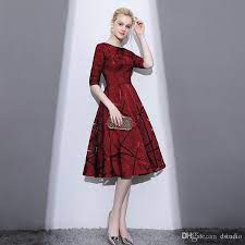 Elegant Mother Of The Bride Dresses Half Sleeves Zipper Back Tea Length Fall Winter Wedding Guest Dresses Cheap Burgundy Ivory Red Chic Mother Of The Bride Dres Winter Wedding Guest Dress Wedding Guest