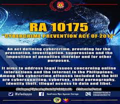 RA 10175, officially known as the Cybercrime Prevention Act of 2012, is a Philippine law enacted on September 12, 2012, that addresses crimes committed using computer systems and networks. It aims to