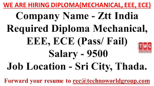We Are Hiring Diploma Mechanical Eee Ece Companyname Zttindia Requireddiplomamechanical Eee Ece Pass Safety Training Vocational College Job