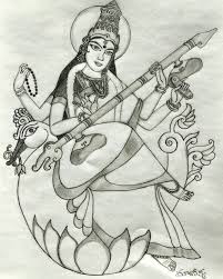 Goddess Saraswati Hinduism Goddess Pencilsketch Pencil Art Drawings Drawing Sketches Pencil Sketch Indian ink painting of a musician playing piano. pencil art drawings drawing sketches