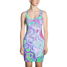 Bodycon Dress Groovy Abstract Retro Pink And Green Swirl Pastel Goth Dress Dresses Bodycon Dress