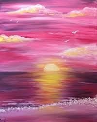 Painting a colorful sunset with palm tree leaves silhouette, using easy acrylic painting techniques. Wild Wing Namao 05 29 2016 Paint Nite Event Sunset Painting Canvas Art Painting Beginner Painting